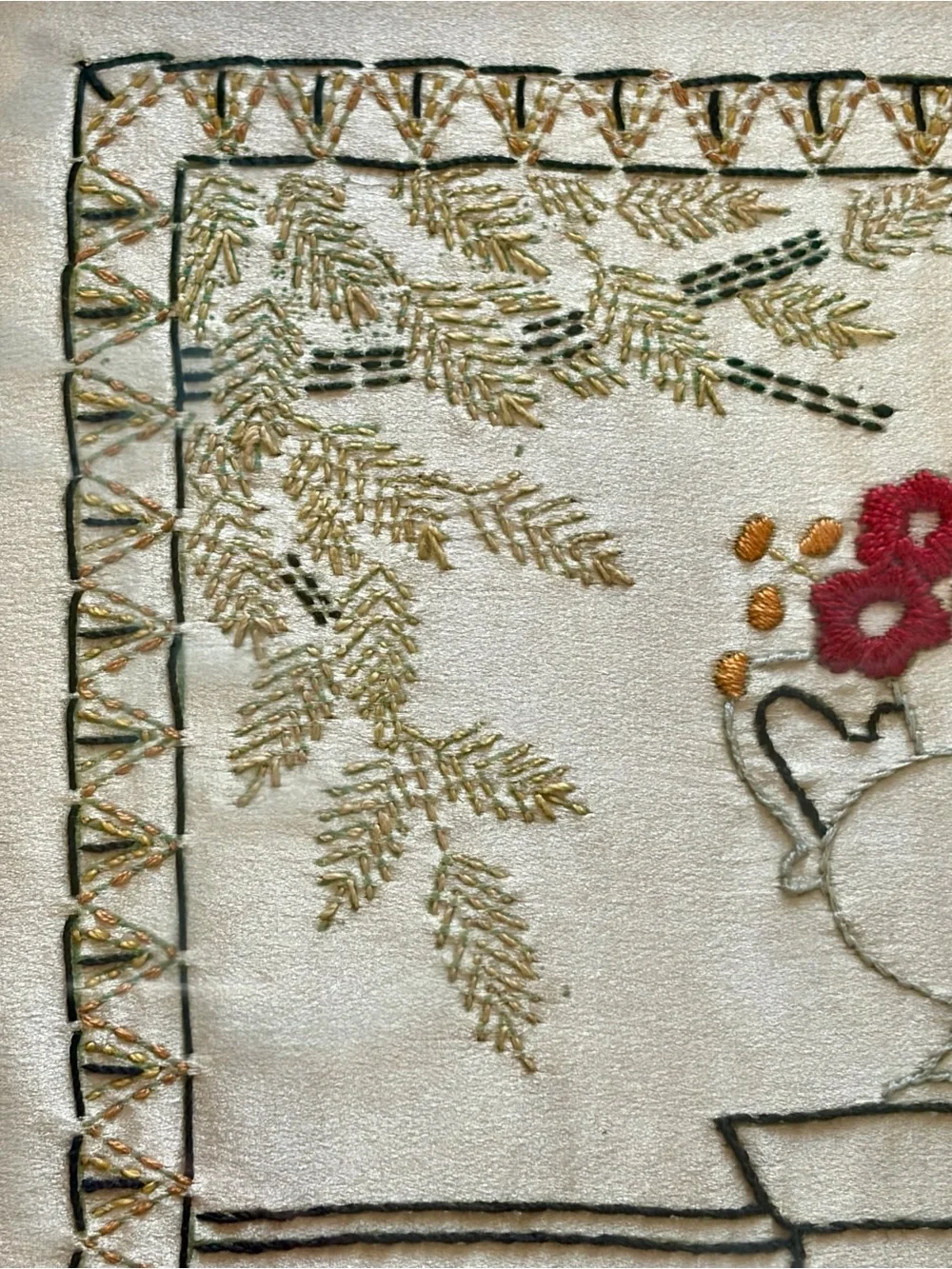 Vintage- Framed w/ Glass Embroidered Peacocks and florals